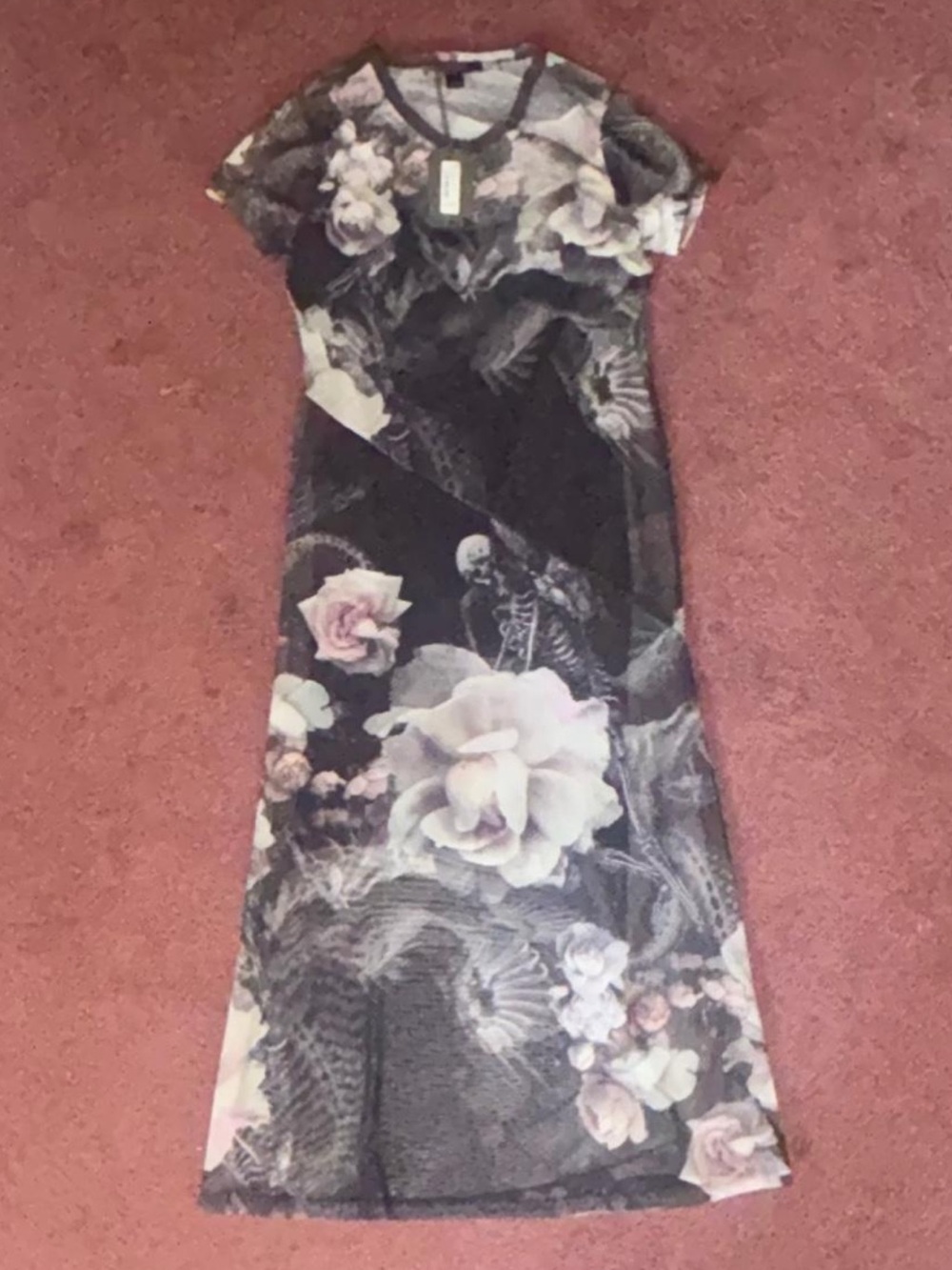 All Saints Floral Maxi Dress in Black and Pink